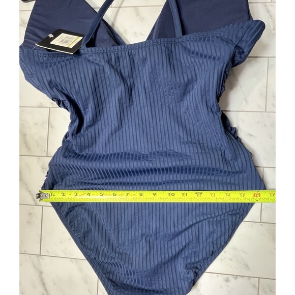 Ellen Tracy One Piece Swimsuit Navy Sz 14 Ruching Beach Coastal Resort Wear - Picture 8 of 10